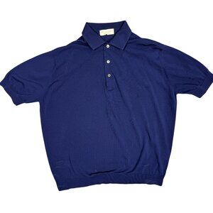 Filippo De Laurentiis Crepe Cotton Knit Polo Shirt Made in Italy Blue XL